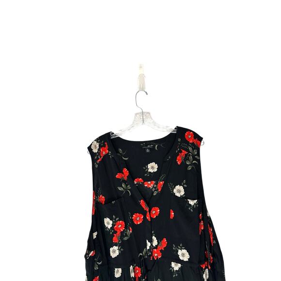 Torrid Plus Black Red Floral Casual Print V-Neck Sleeve Button Front Blouse 4X - Picture 10 of 11